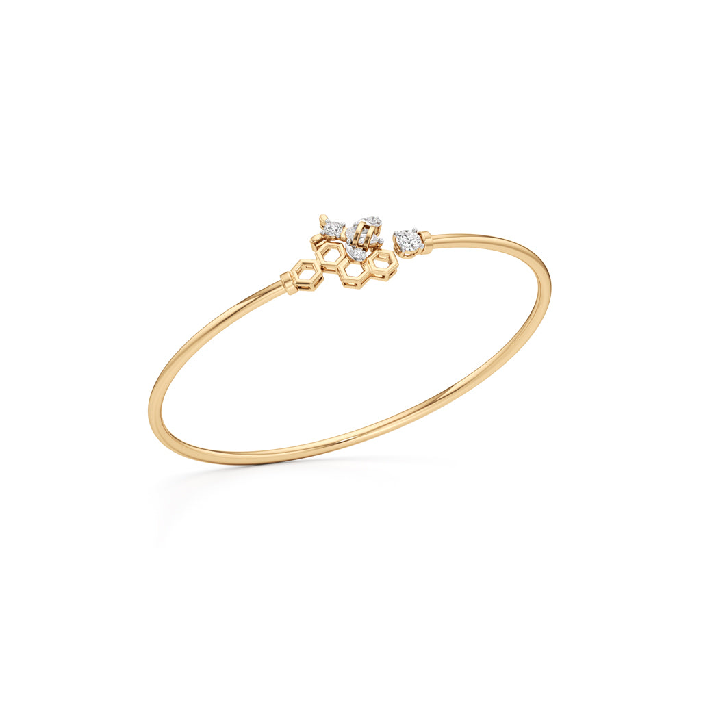 925 Sterling Silver  18K Gold Vermeil Honeycomb Bangle with Lab Grown Diamonds