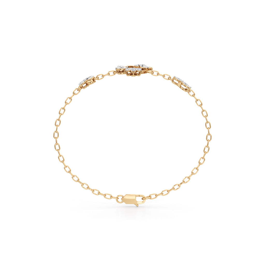 925 Sterling Silver 18K Gold Vermeil Floral Heart Bracelet with Lab Grown Diamonds  7 Inch