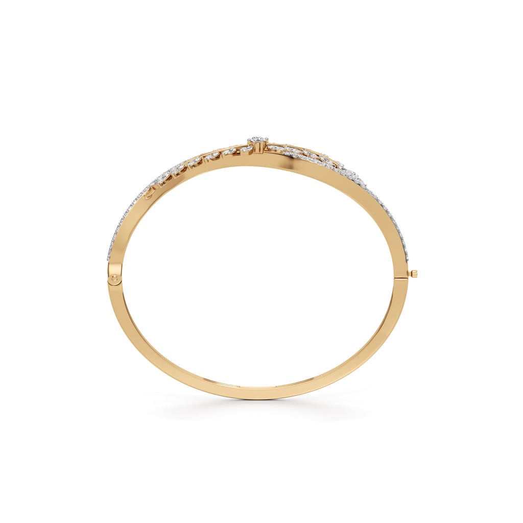 Solid 925 Silver  18k Gold Vermeil Sparkling Marquise LeafMotif Statement Bangle