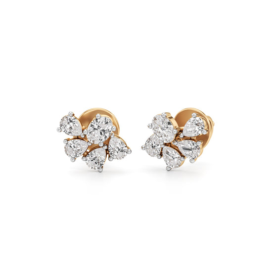 Gorgeous Oval & Pear Cluster Studs in 925 silver 18k Gold Plated