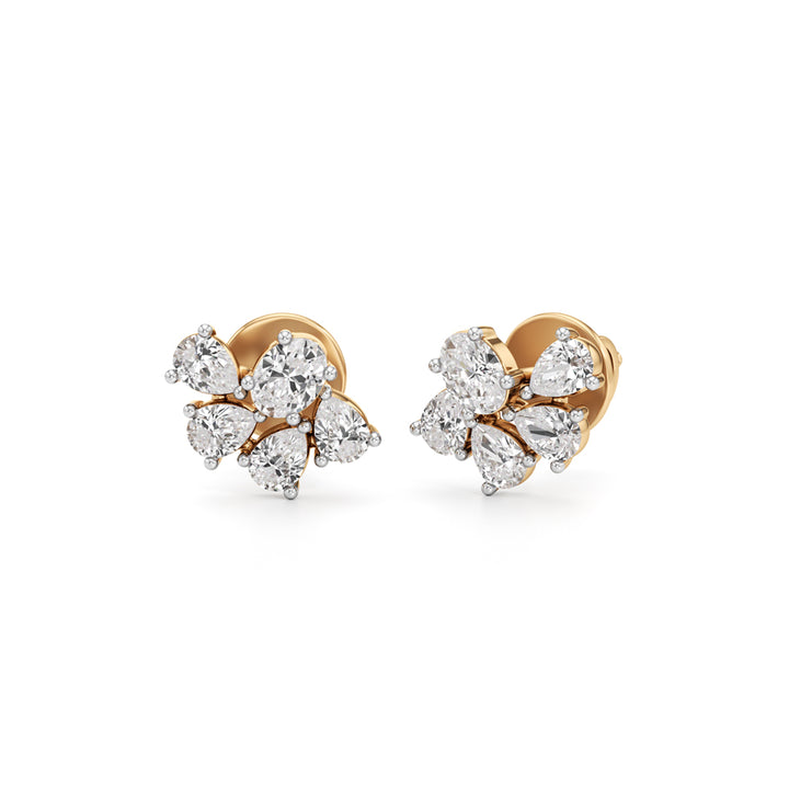 Gorgeous Oval & Pear Cluster Studs in 925 silver 18k Gold Plated