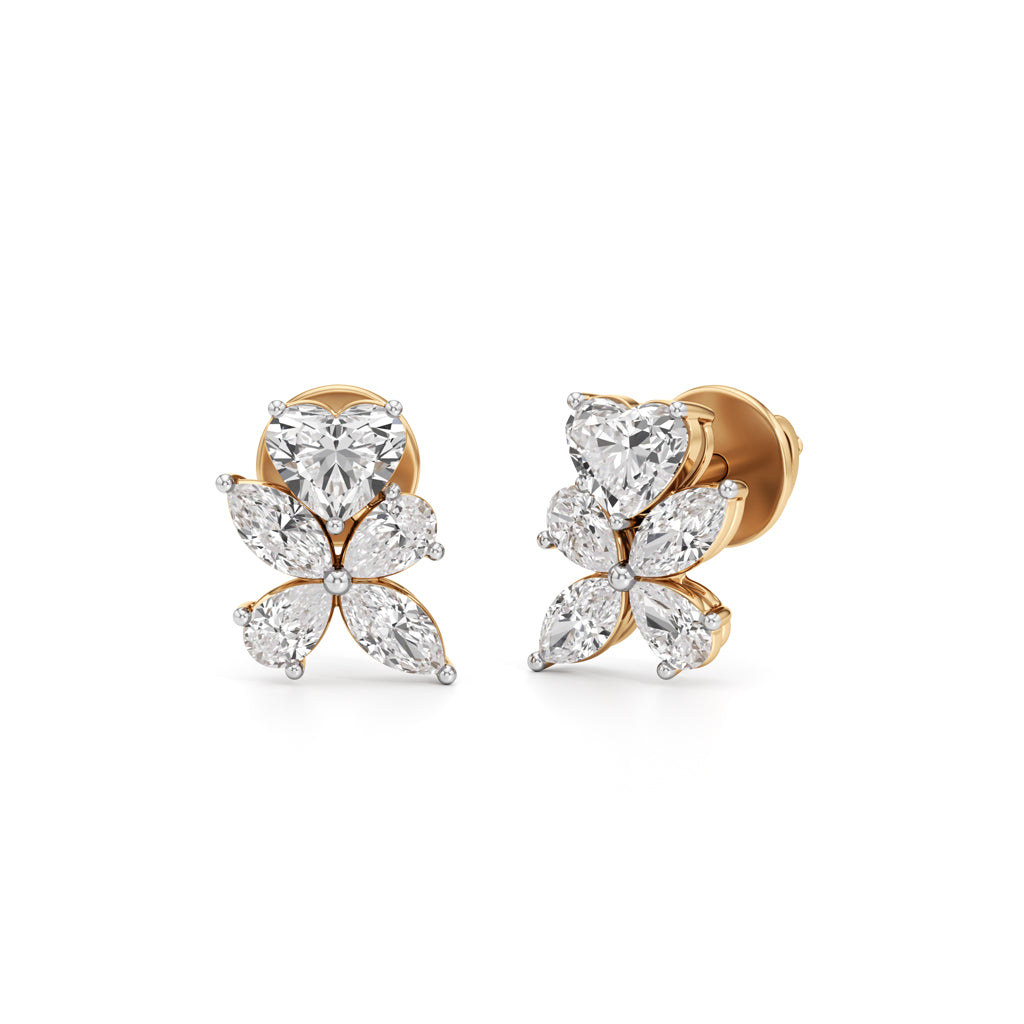 Heart & Marquise Butterfly Wing Studs in 925 silver 18k Gold Plated