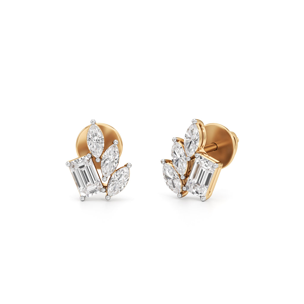 Emerald & Marquise Fan Stud Earrings in 925 silver 18k Gold Plated