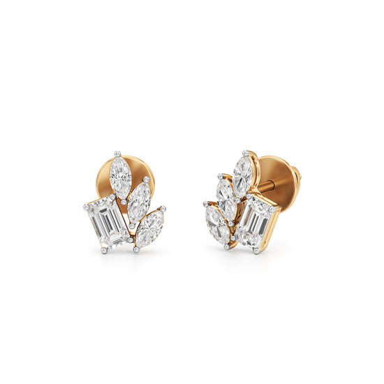 Emerald & Marquise Fan Stud Earrings in 925 silver 18k Gold Plated