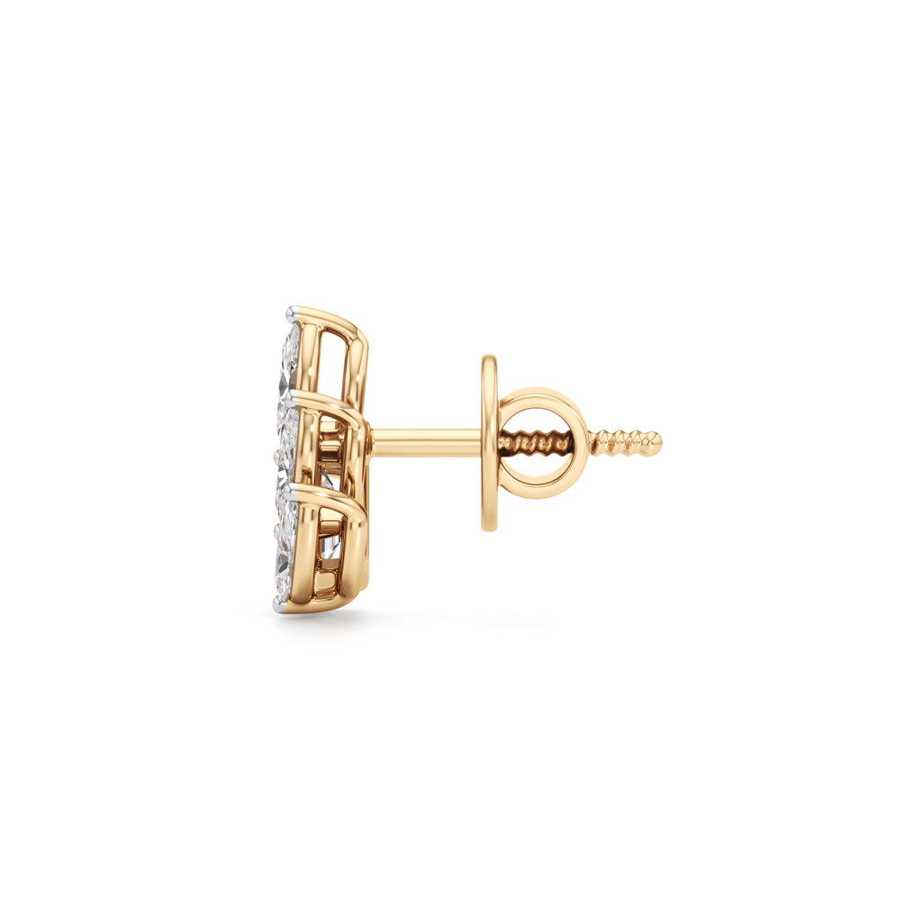 Emerald & Marquise Fan Stud Earrings in 925 silver 18k Gold Plated