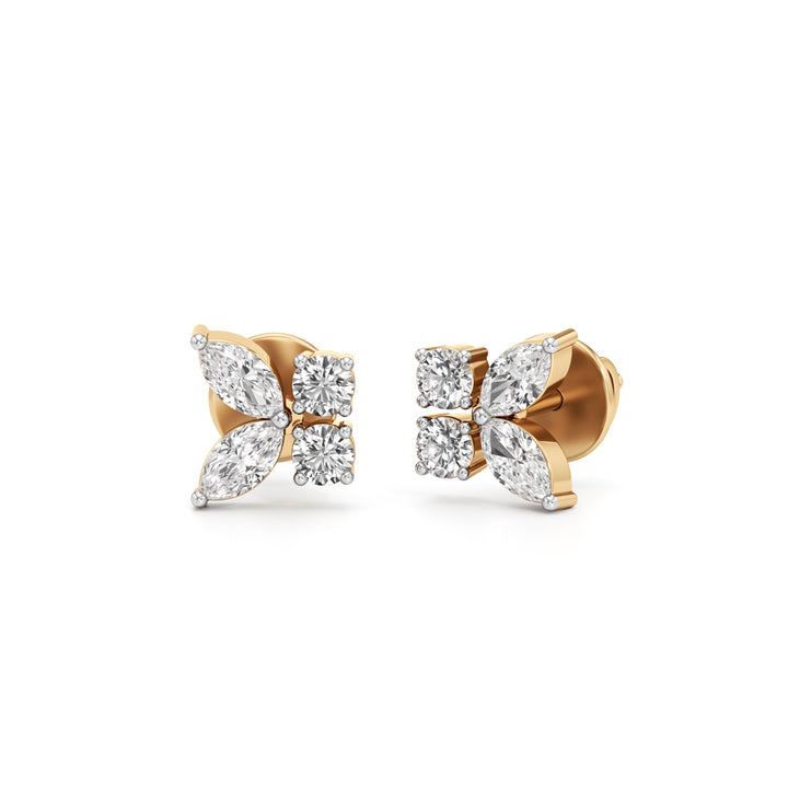 Marquise & Round Floral Cluster Studs in 925 silver 18k Gold Plated