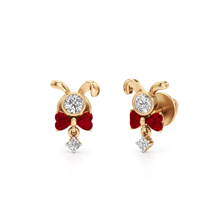 Sparkling Bunny Bow Stud Earrings in 925 silver 18k Gold Plated
