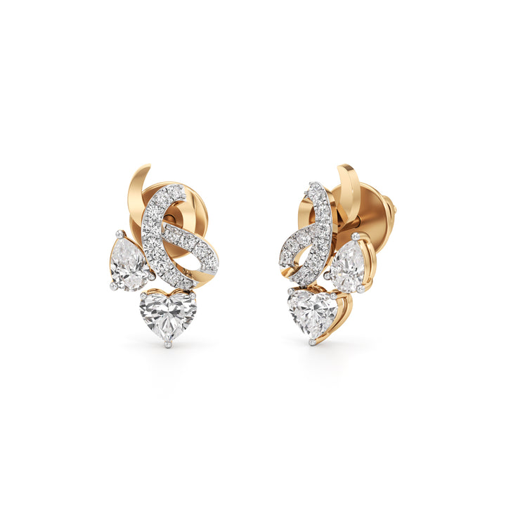 925 Silver 18K Gold Plated Designer Heart & Pear Cut Stud Earrings