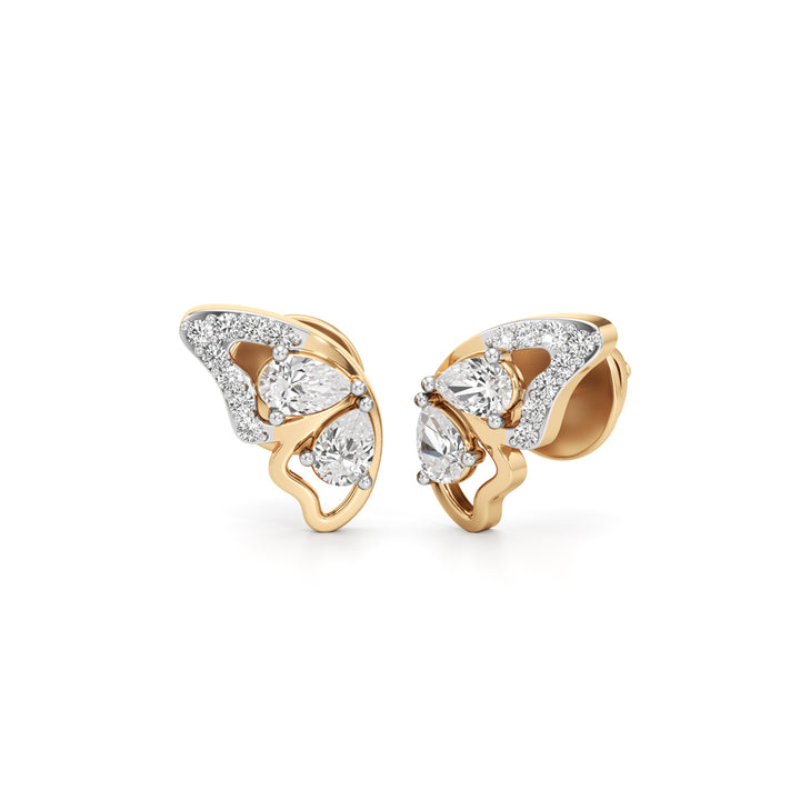 925 Silver 18K Gold Plated Butterfly Heart Designer Stud Earrings