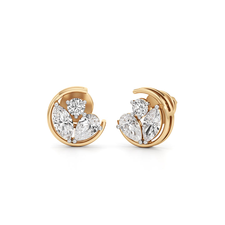 925 Silver 18K Gold Plated Floral Circle Designer Stud Earrings