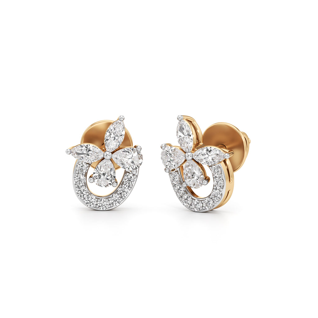 Honeybee Heart & Marquise Bloom Studs in 925 silver 18k Gold Plated
