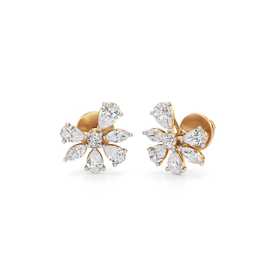 Marquise & Pear-Cut Floral Bloom Studs in 925 silver 18k Gold Plated