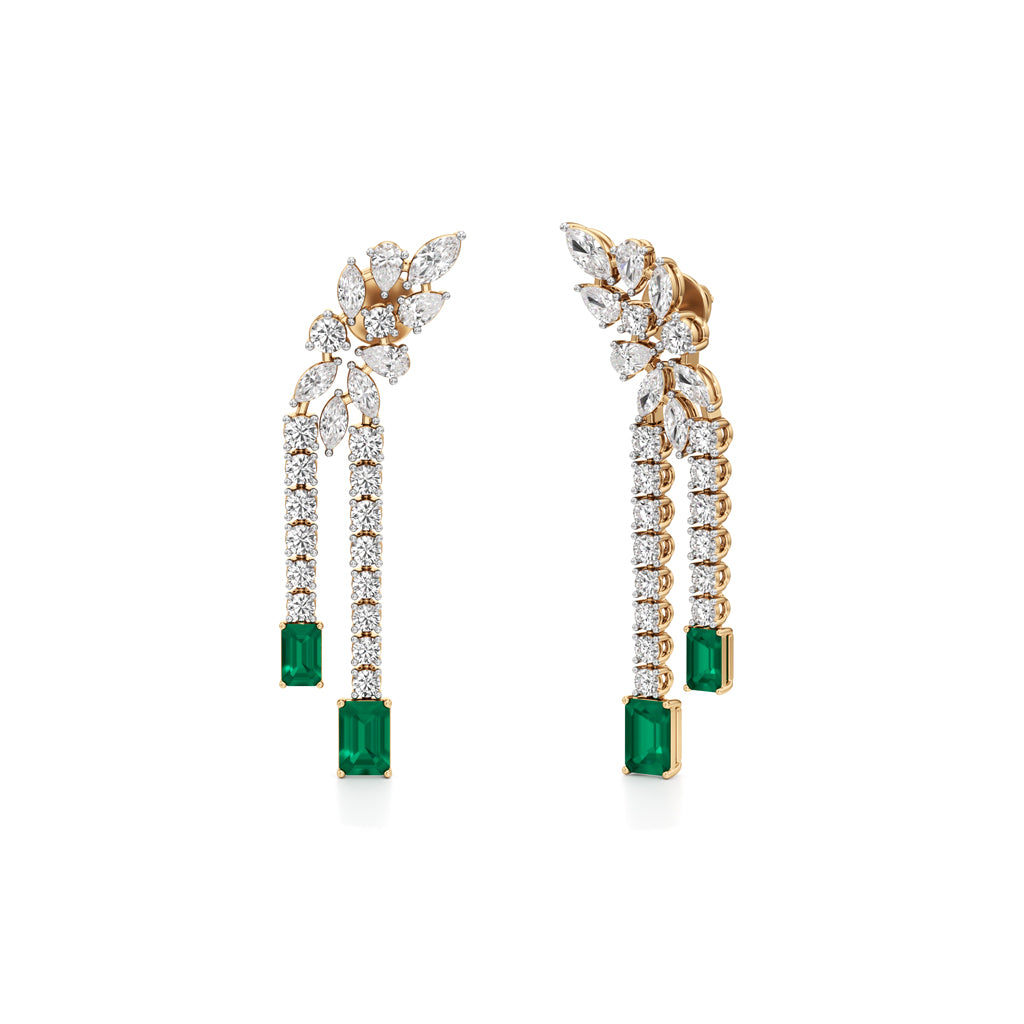 Majestic Emerald & Marquise Leaf Cascades in 925 silver 18k Gold Plated