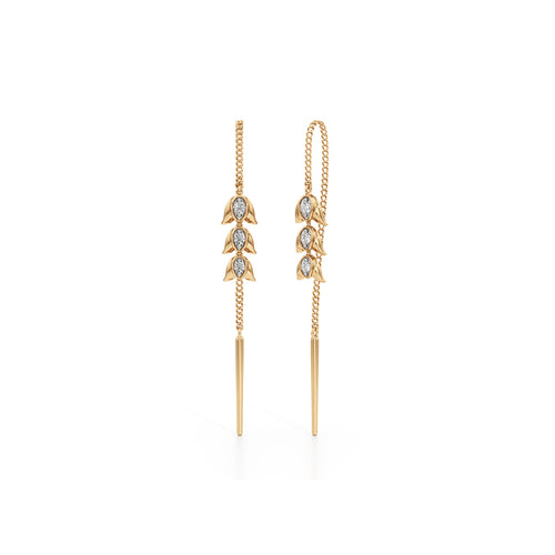 Triple Lotus 925 Silver  18k Gold Vermeil Threader Earrings