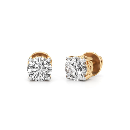Ornate Solitaire 925 Silver  18k Gold Vermeil Stud Earrings