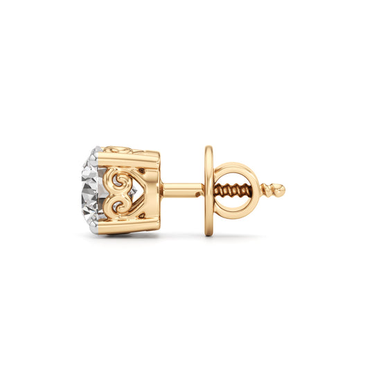 Ornate Solitaire 925 Silver  18k Gold Vermeil Stud Earrings