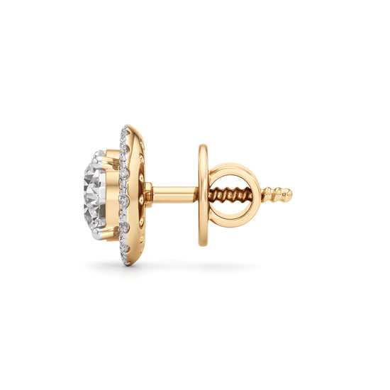 Luxury 925 Silver  18k Gold Vermeil Brilliant Halo Solitaire Stud Earrings