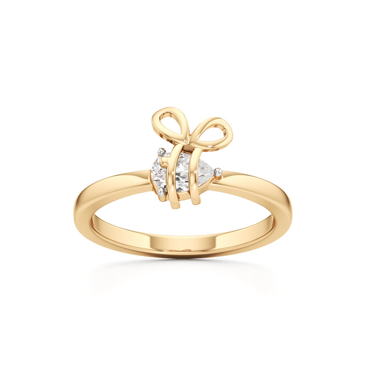 Whimsical Pear-Cut 925 Silver 18k Gold Plated Artisan Bow Statement Ring