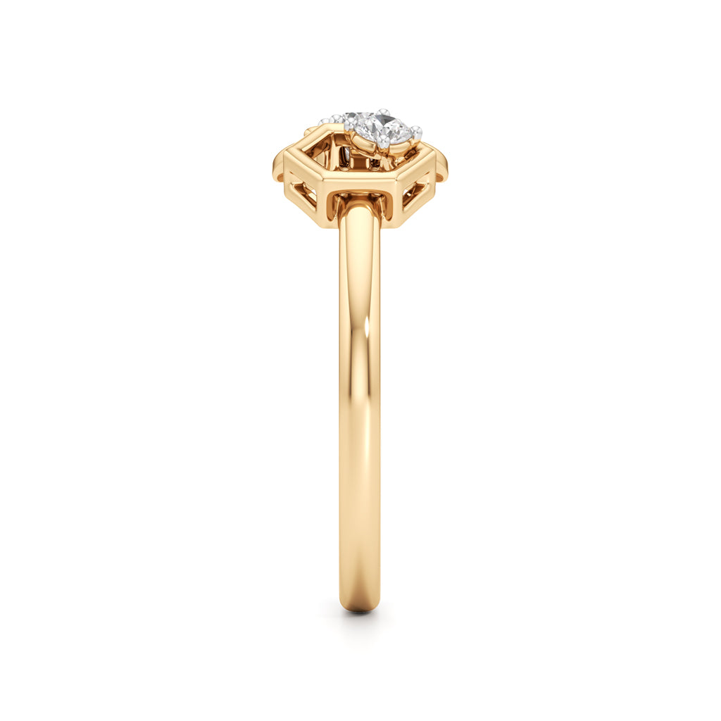 Geometric Bee and Hexagon 925 Silver 18k Gold Plated Artisan Statement Ring