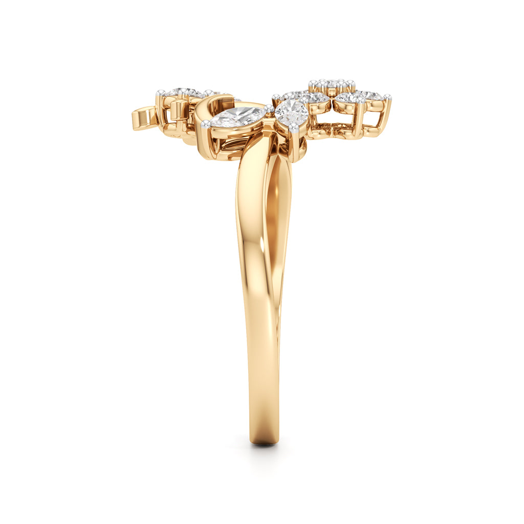 Botanical Heart & Floral Cluster 925 Silver 18k Gold Plated Artisan Statement Ring