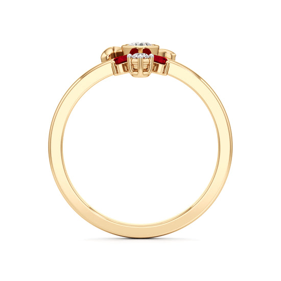 Whimsical Ruby Heart Bow & Bunny 925 Silver 18k Gold Plated Artisan Dangle Ring