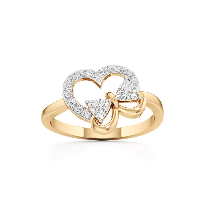 Artisan Trillion Butterfly & Pavé Heart 925 Silver 18k Gold Plated Statement Ring