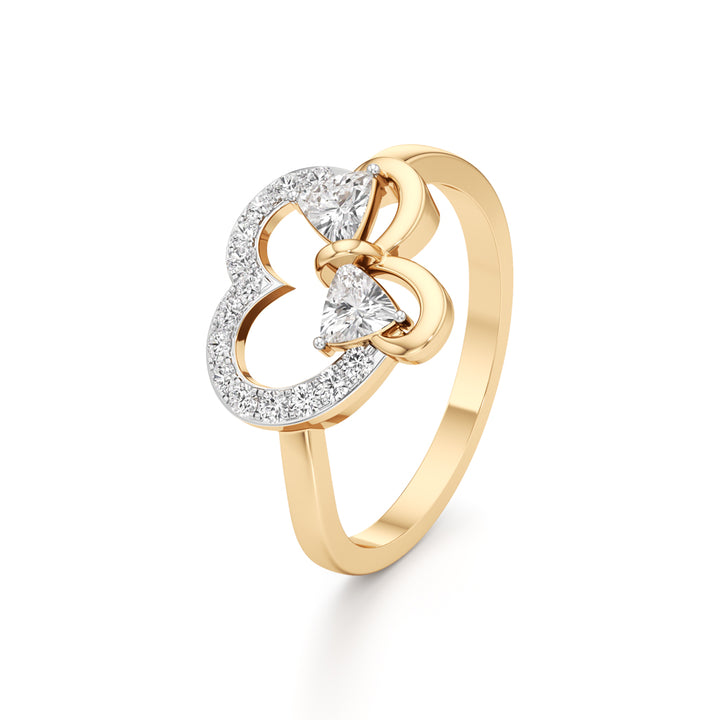 Artisan Trillion Butterfly & Pavé Heart 925 Silver 18k Gold Plated Statement Ring