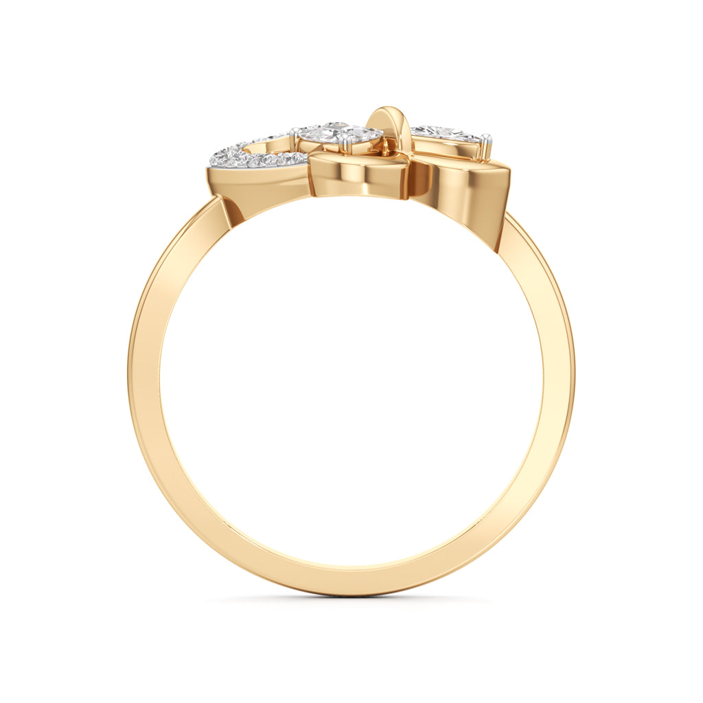 Artisan Trillion Butterfly & Pavé Heart 925 Silver 18k Gold Plated Statement Ring