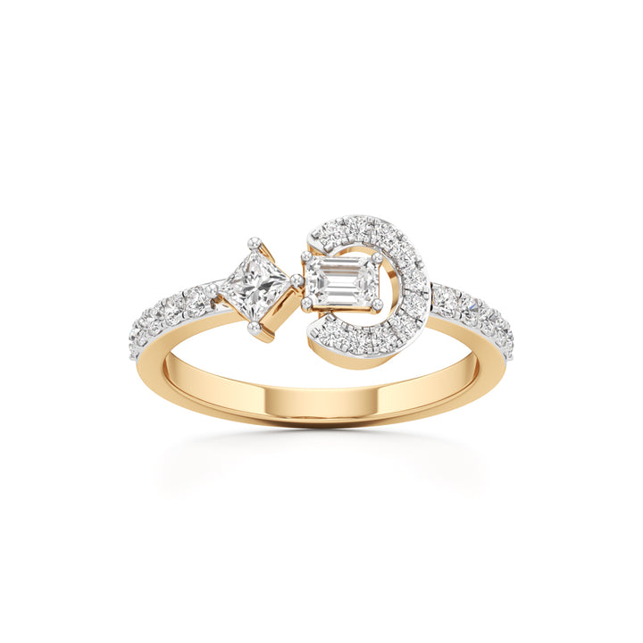 Geometric Open-Cuff 925 Silver 18k Gold Plated Emerald & Princess-Cut Statement Ring