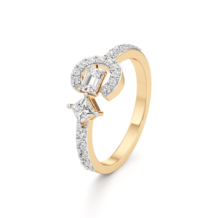 Geometric Open-Cuff 925 Silver 18k Gold Plated Emerald & Princess-Cut Statement Ring