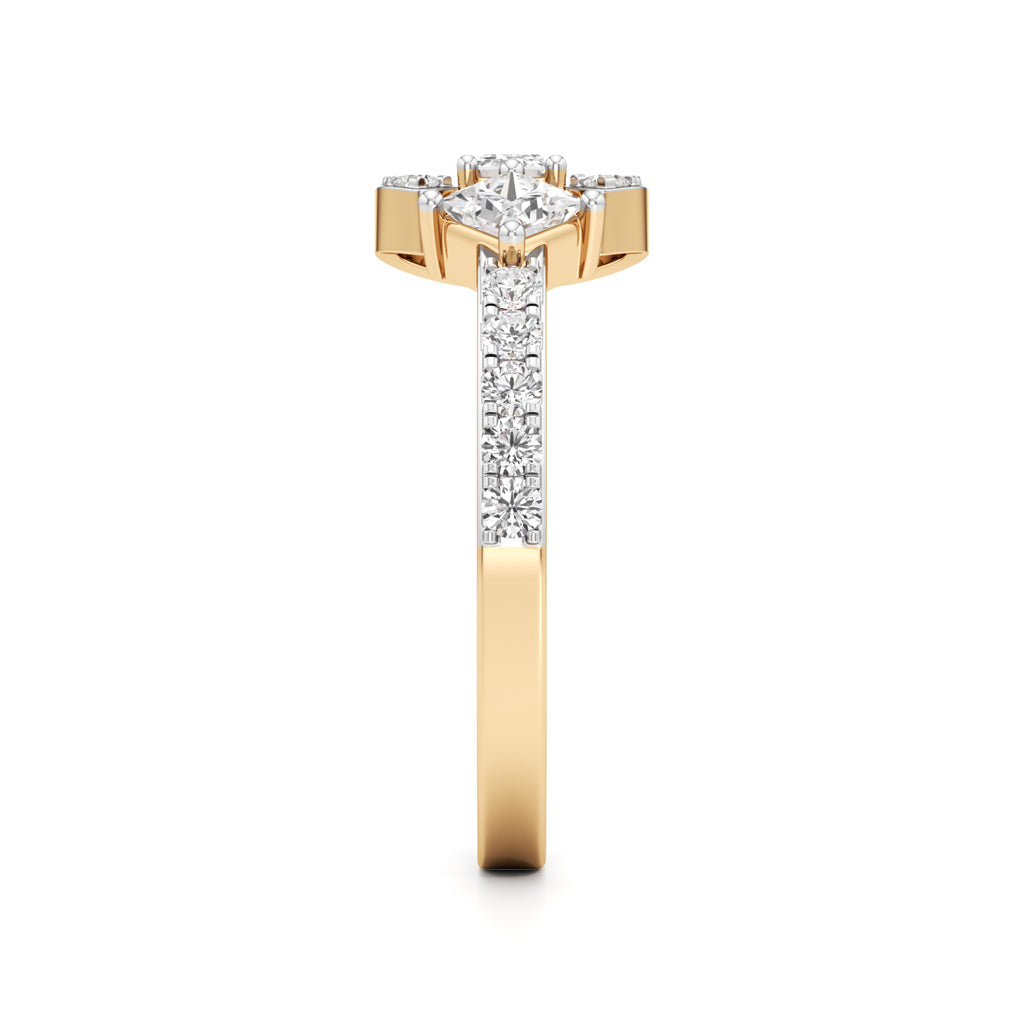 Geometric Open-Cuff 925 Silver 18k Gold Plated Emerald & Princess-Cut Statement Ring