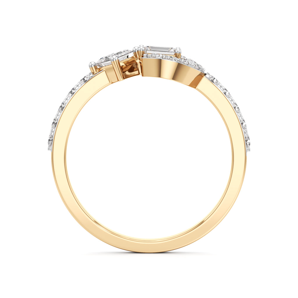 Geometric Open-Cuff 925 Silver 18k Gold Plated Emerald & Princess-Cut Statement Ring