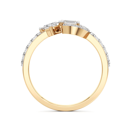 Geometric Open-Cuff 925 Silver 18k Gold Plated Emerald & Princess-Cut Statement Ring