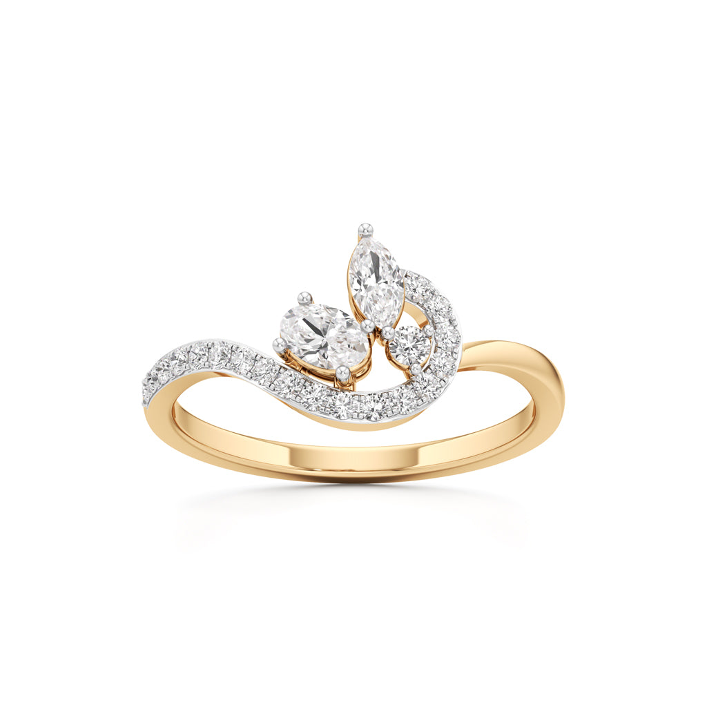 Artisan Floral Marquise & Oval 925 Silver 18k Gold Plated S-Curve Statement Ring