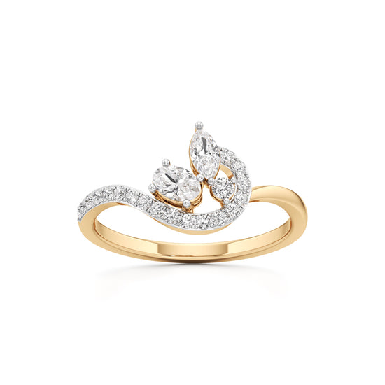 Artisan Floral Marquise & Oval 925 Silver 18k Gold Plated S-Curve Statement Ring
