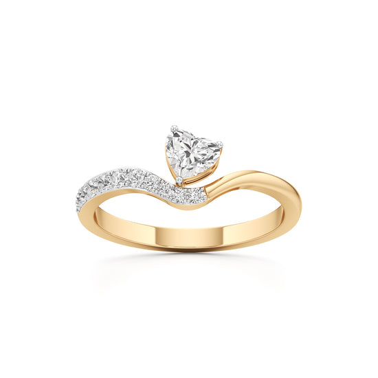 Artisan Heart-Cut Solitaire 925 Silver & 18k Gold Plated V-Curve Pavé Ring