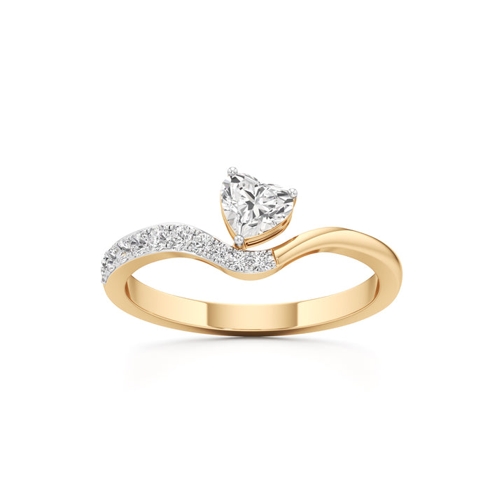 Artisan Heart-Cut Solitaire 925 Silver & 18k Gold Plated V-Curve Pavé Ring