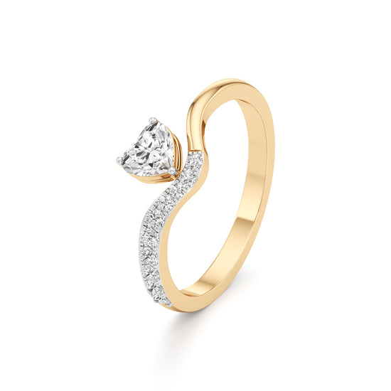 Artisan Heart-Cut Solitaire 925 Silver & 18k Gold Plated V-Curve Pavé Ring