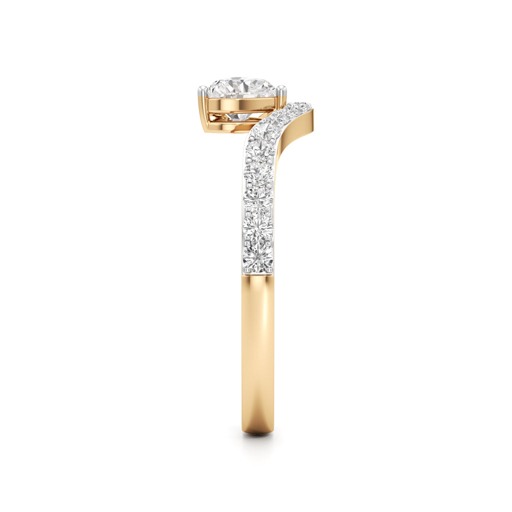 Artisan Heart-Cut Solitaire 925 Silver & 18k Gold Plated V-Curve Pavé Ring