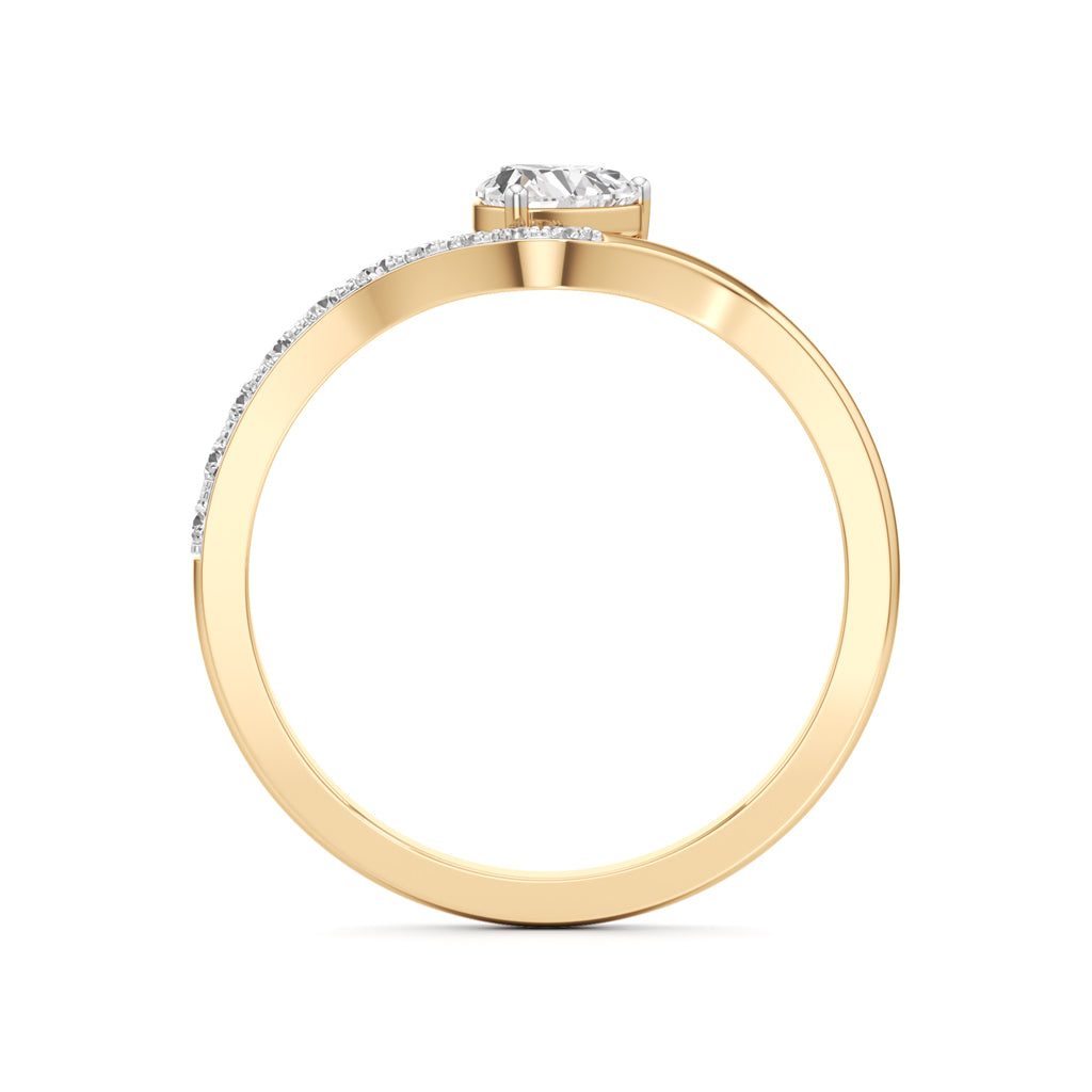 Artisan Heart-Cut Solitaire 925 Silver & 18k Gold Plated V-Curve Pavé Ring