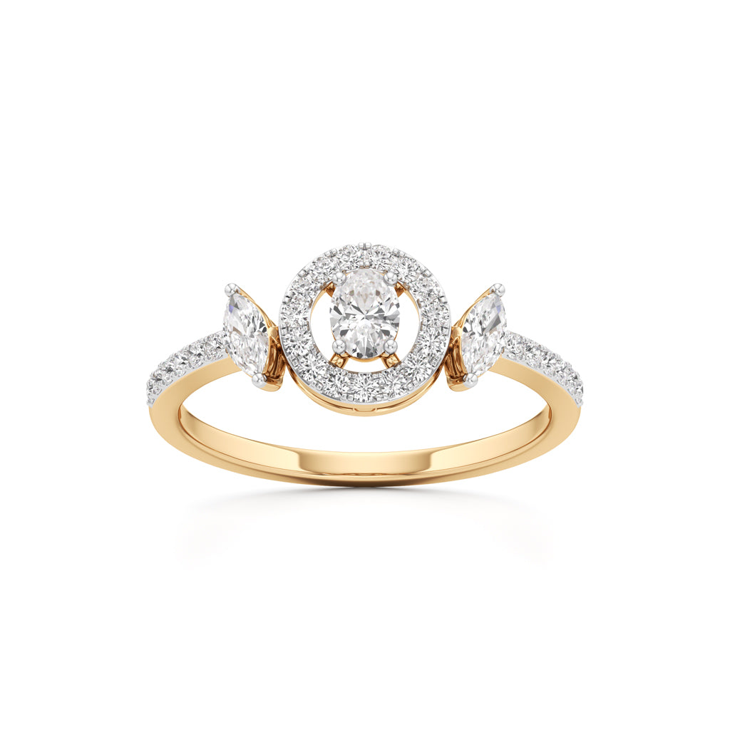 Artisan Oval Halo & Marquise Side-Stone 925 Silver 18k Gold Plated Statement Ring