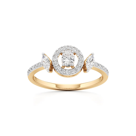 Artisan Oval Halo & Marquise Side-Stone 925 Silver 18k Gold Plated Statement Ring