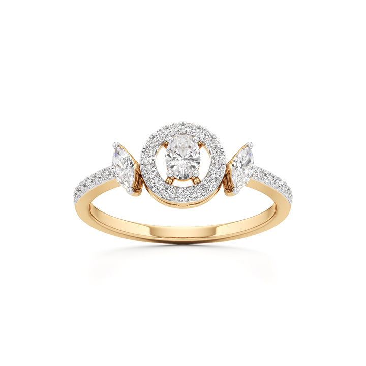 Artisan Oval Halo & Marquise Side-Stone 925 Silver 18k Gold Plated Statement Ring