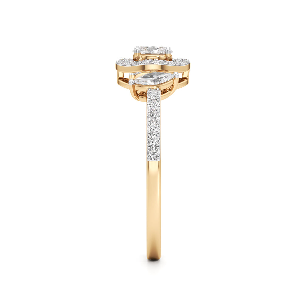 Artisan Oval Halo & Marquise Side-Stone 925 Silver 18k Gold Plated Statement Ring