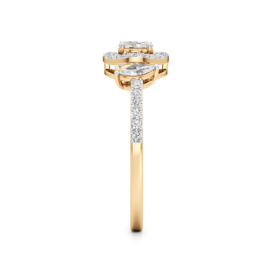 Artisan Oval Halo & Marquise Side-Stone 925 Silver 18k Gold Plated Statement Ring
