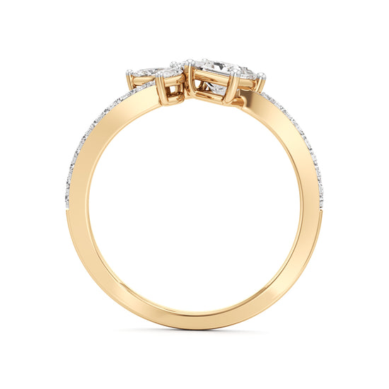 Artisan Princess & Marquise Floral 925 Silver 18k Gold Plated Twisted Bypass Ring