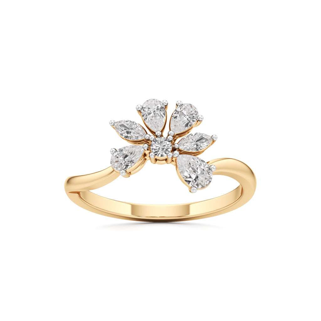 Dainty Floral Bloom Ring in 925 Silver 18k Gold Plated | Marquise & Pear Cut Simulants