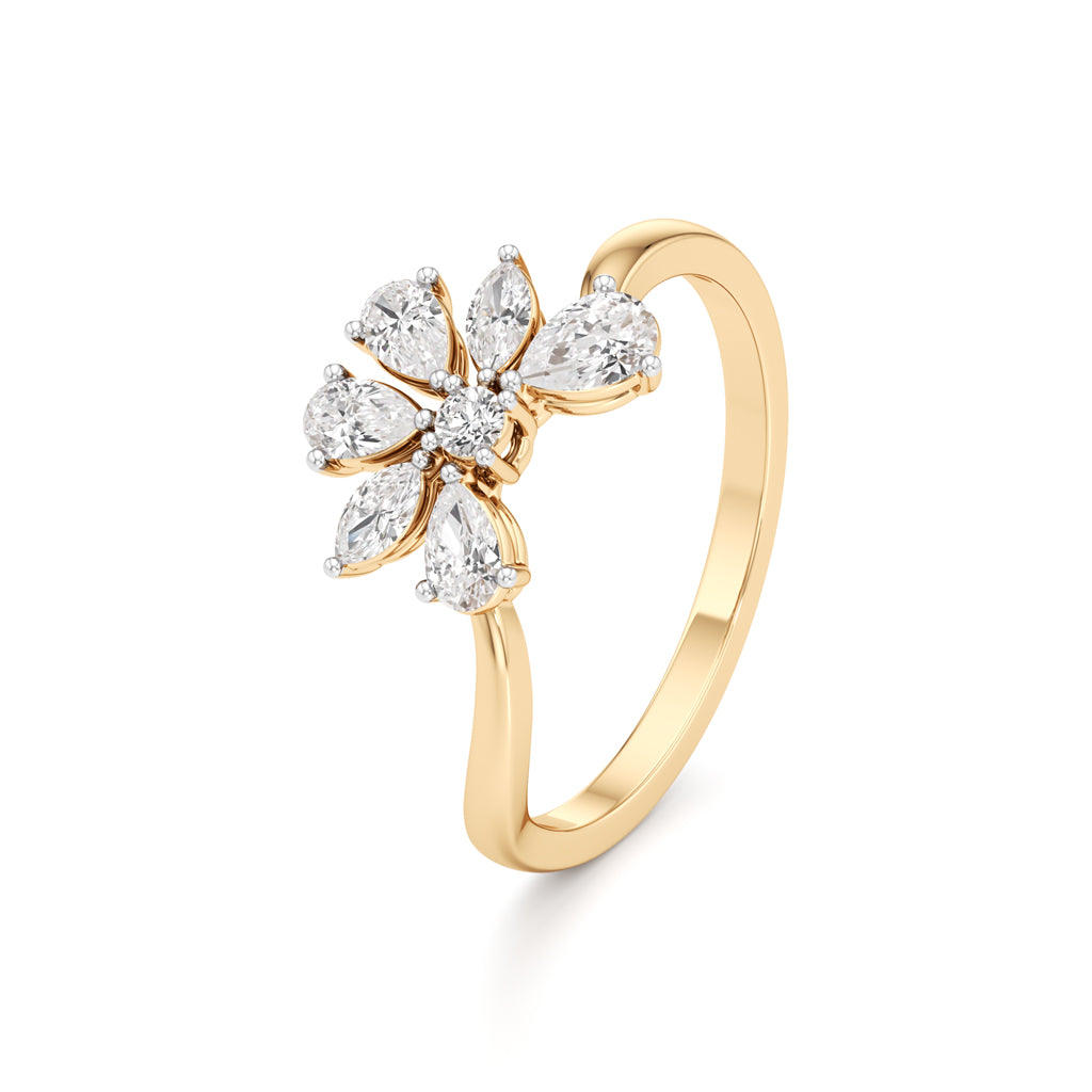 Dainty Floral Bloom Ring in 925 Silver 18k Gold Plated | Marquise & Pear Cut Simulants