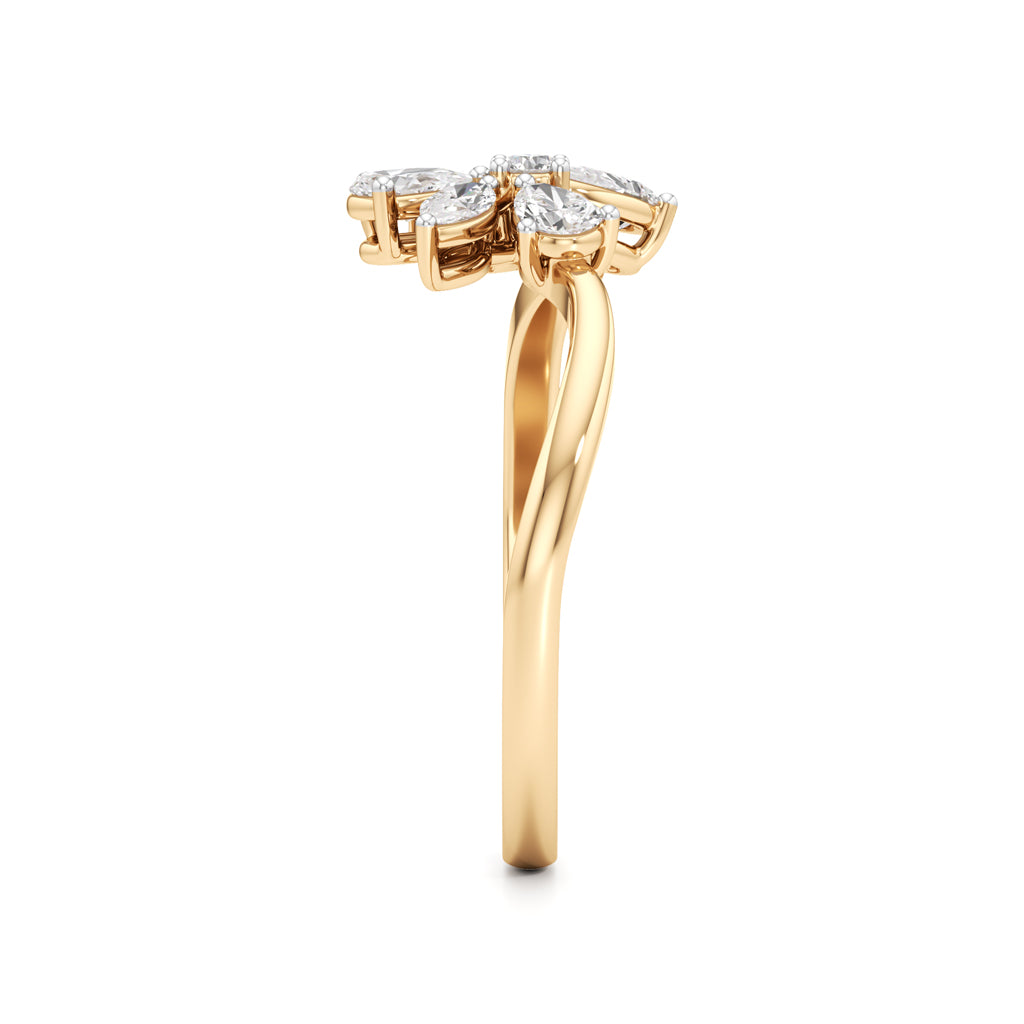Dainty Floral Bloom Ring in 925 Silver 18k Gold Plated | Marquise & Pear Cut Simulants