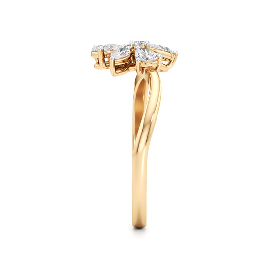 Dainty Floral Bloom Ring in 925 Silver 18k Gold Plated | Marquise & Pear Cut Simulants